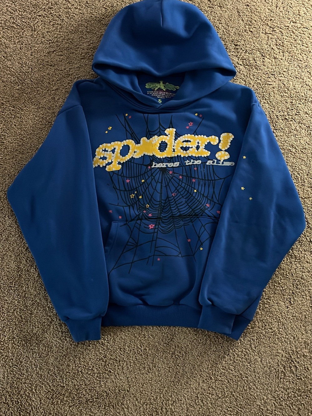 Blue Graphic Spider Web Hoodie by Sp5der Worldwide